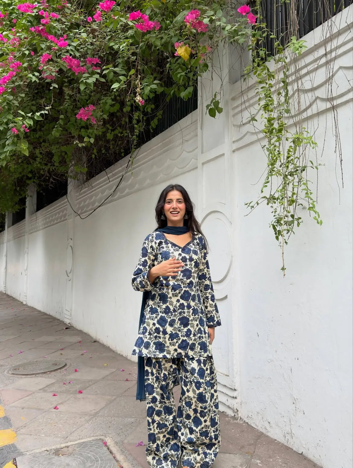 Indigo Floral Farshi Suit