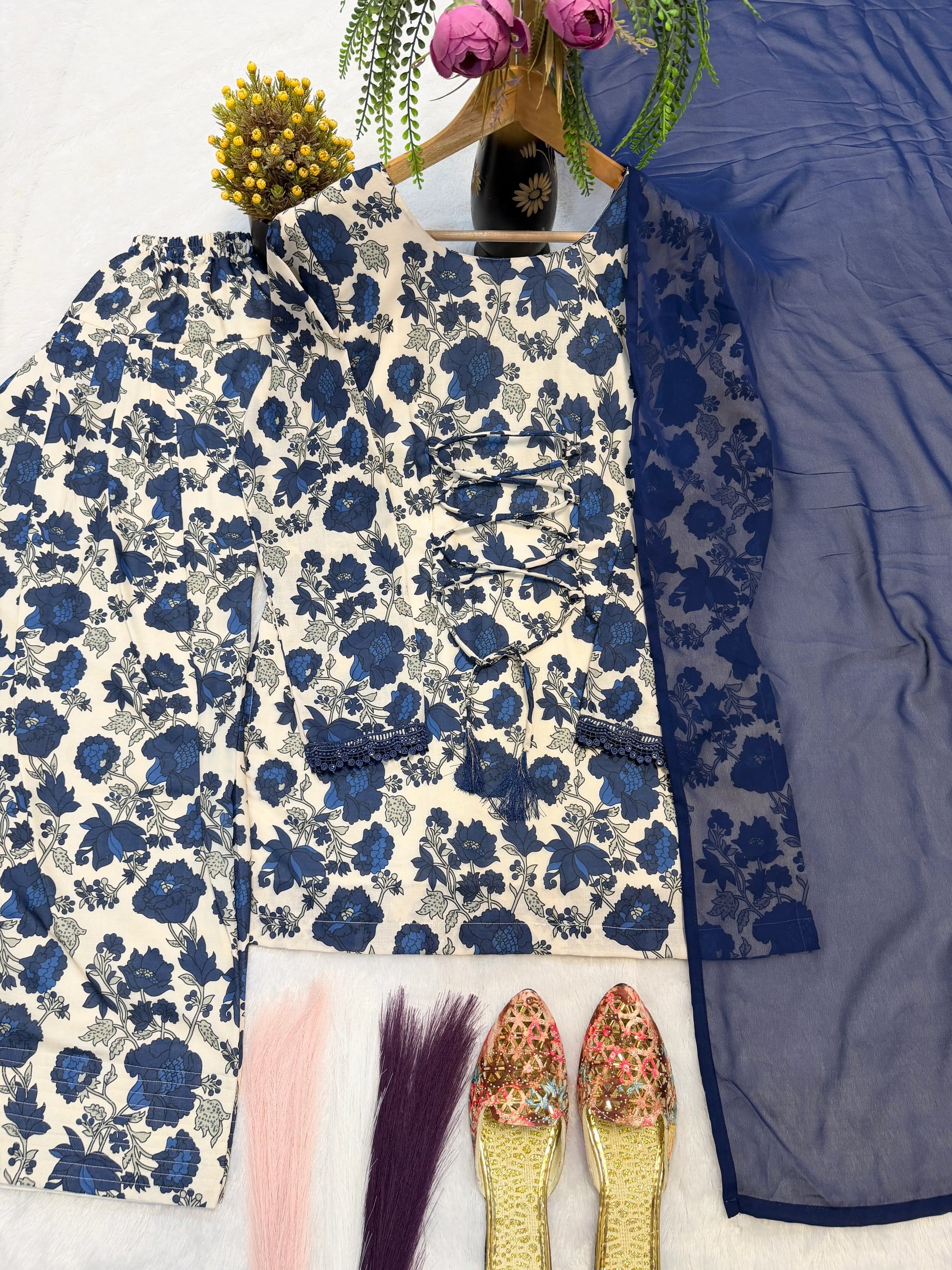 Indigo Floral Farshi Suit
