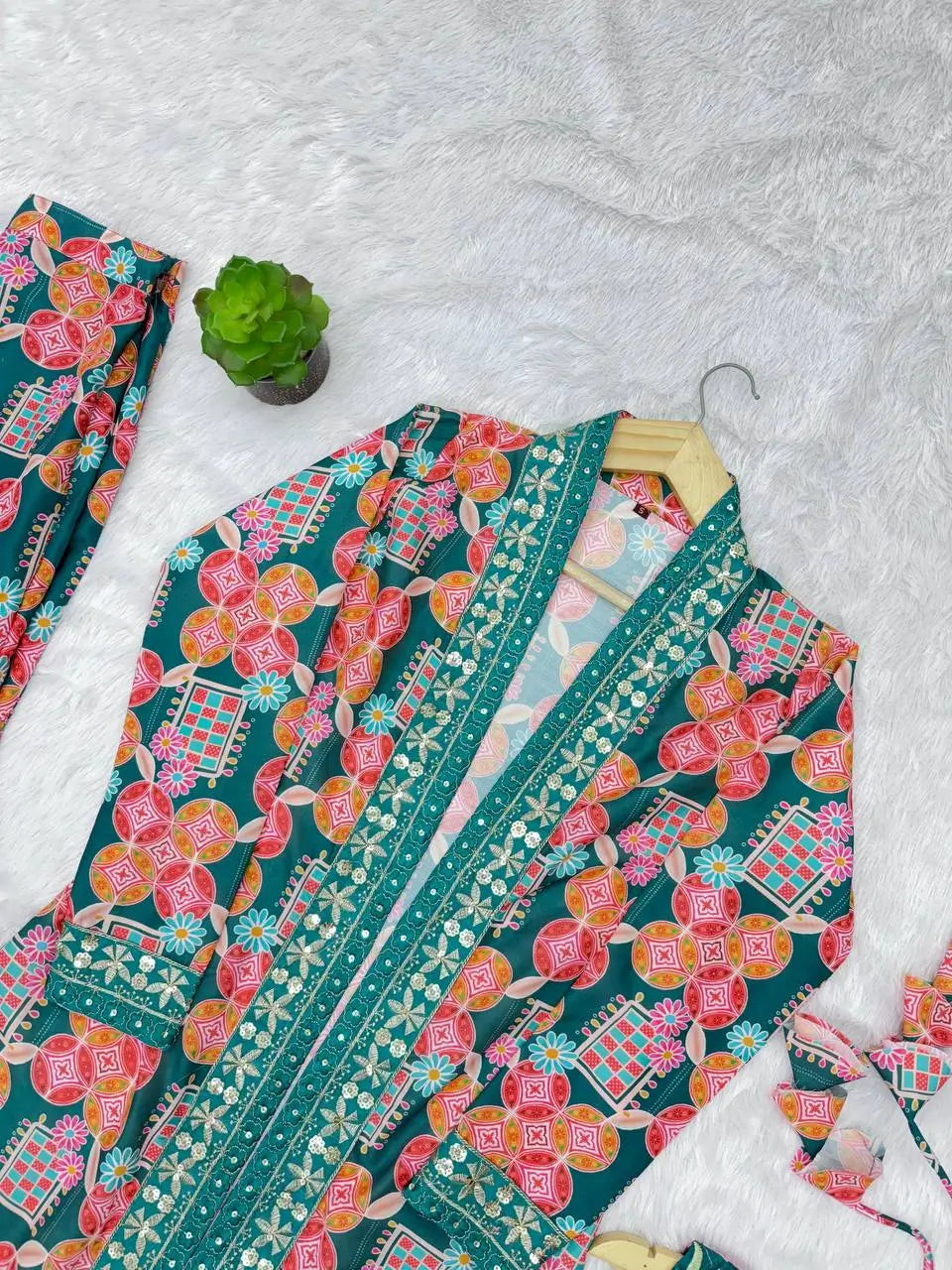 Indo Western Muslin Digital Print Embroidered Koti Sharara Set