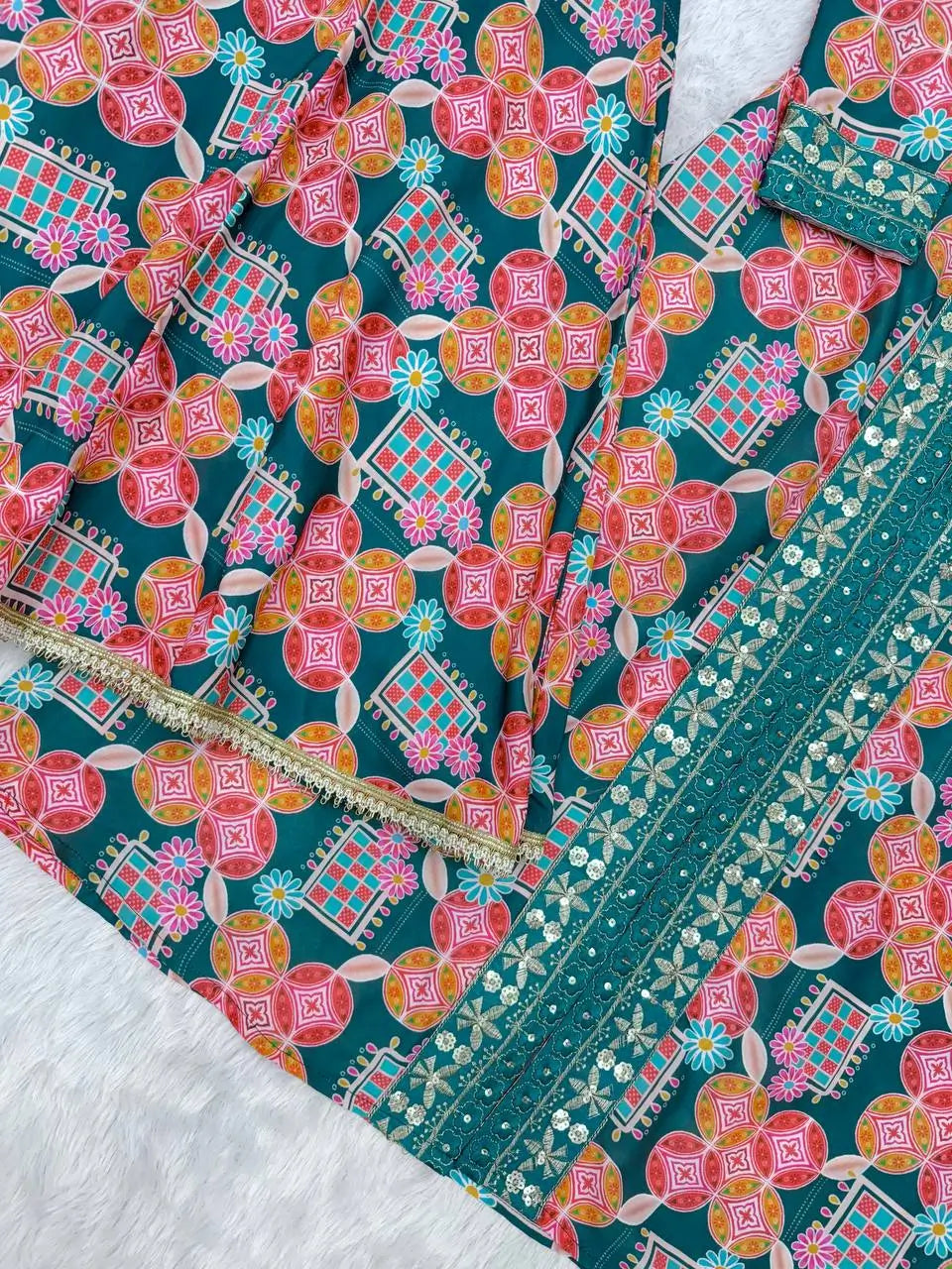 Indo Western Muslin Digital Print Embroidered Koti Sharara Set