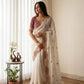 Ivory Applique Scallop Saree