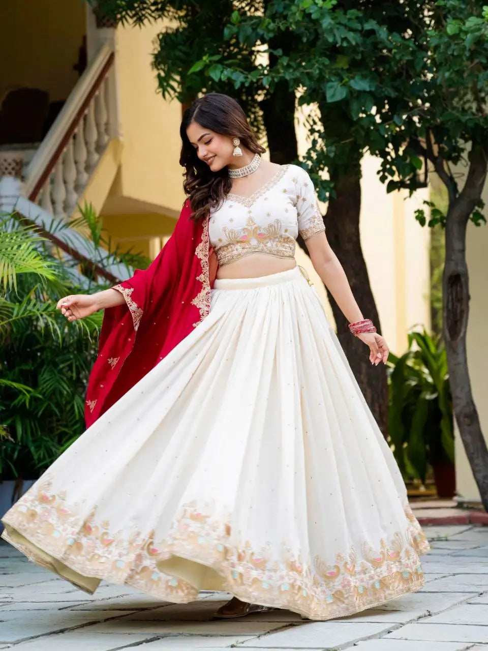 Ivory Charm Vichitra Embroidered Zari Sequin Lehenga Set