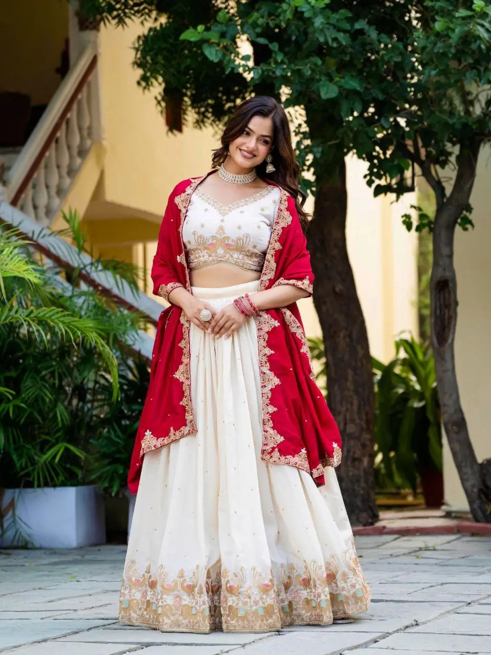 Ivory Charm Vichitra Embroidered Zari Sequin Lehenga Set