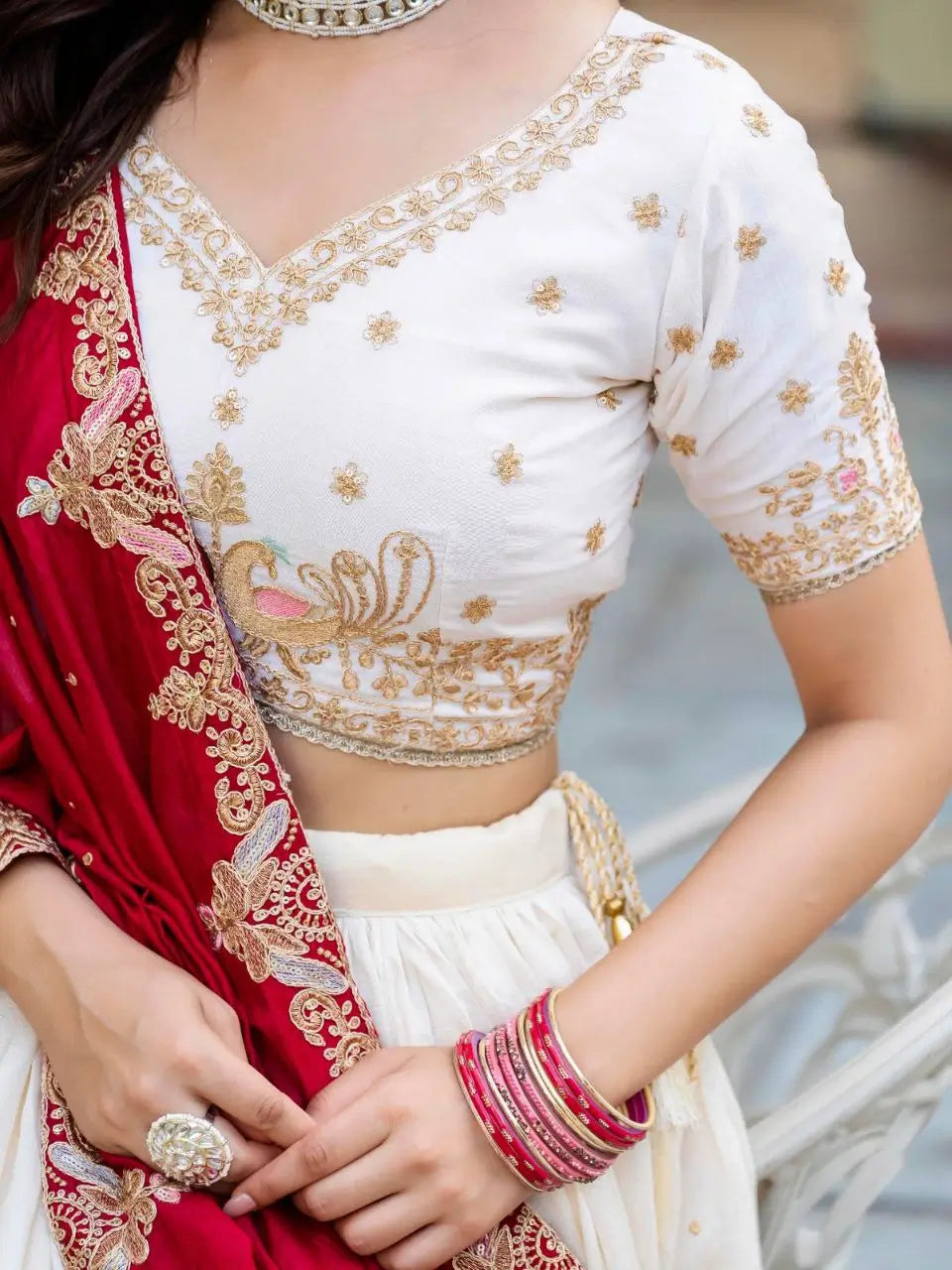 Ivory Charm Vichitra Embroidered Zari Sequin Lehenga Set