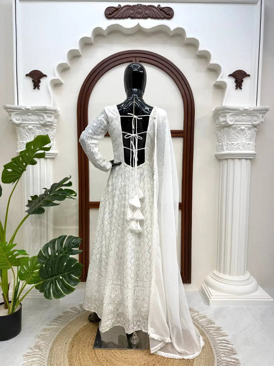 Ivory Chikankari Sequin Anarkali Set