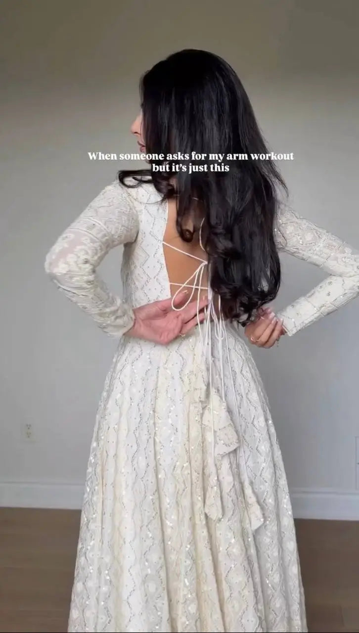 Ivory Chikankari Sequin Anarkali Set