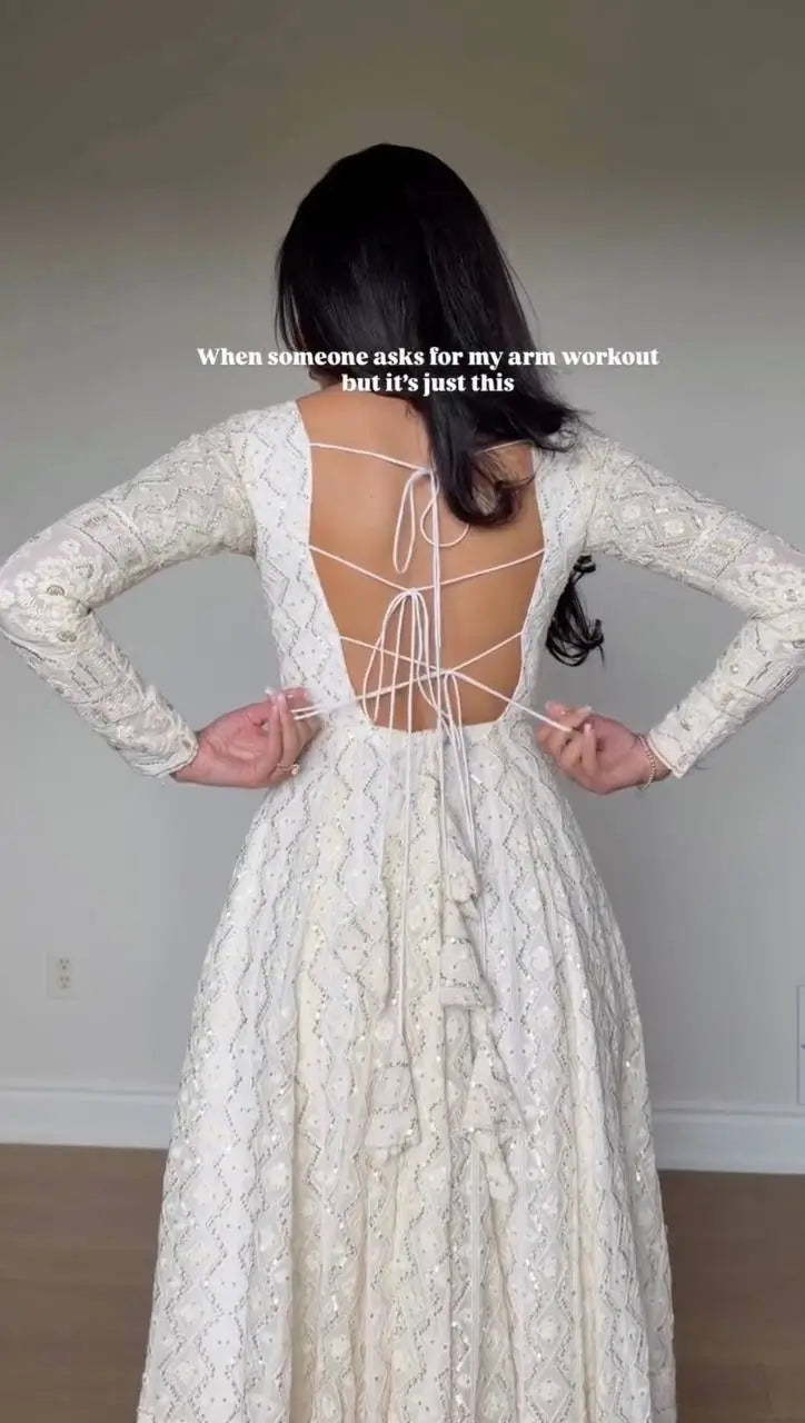 Ivory Chikankari Sequin Anarkali Set