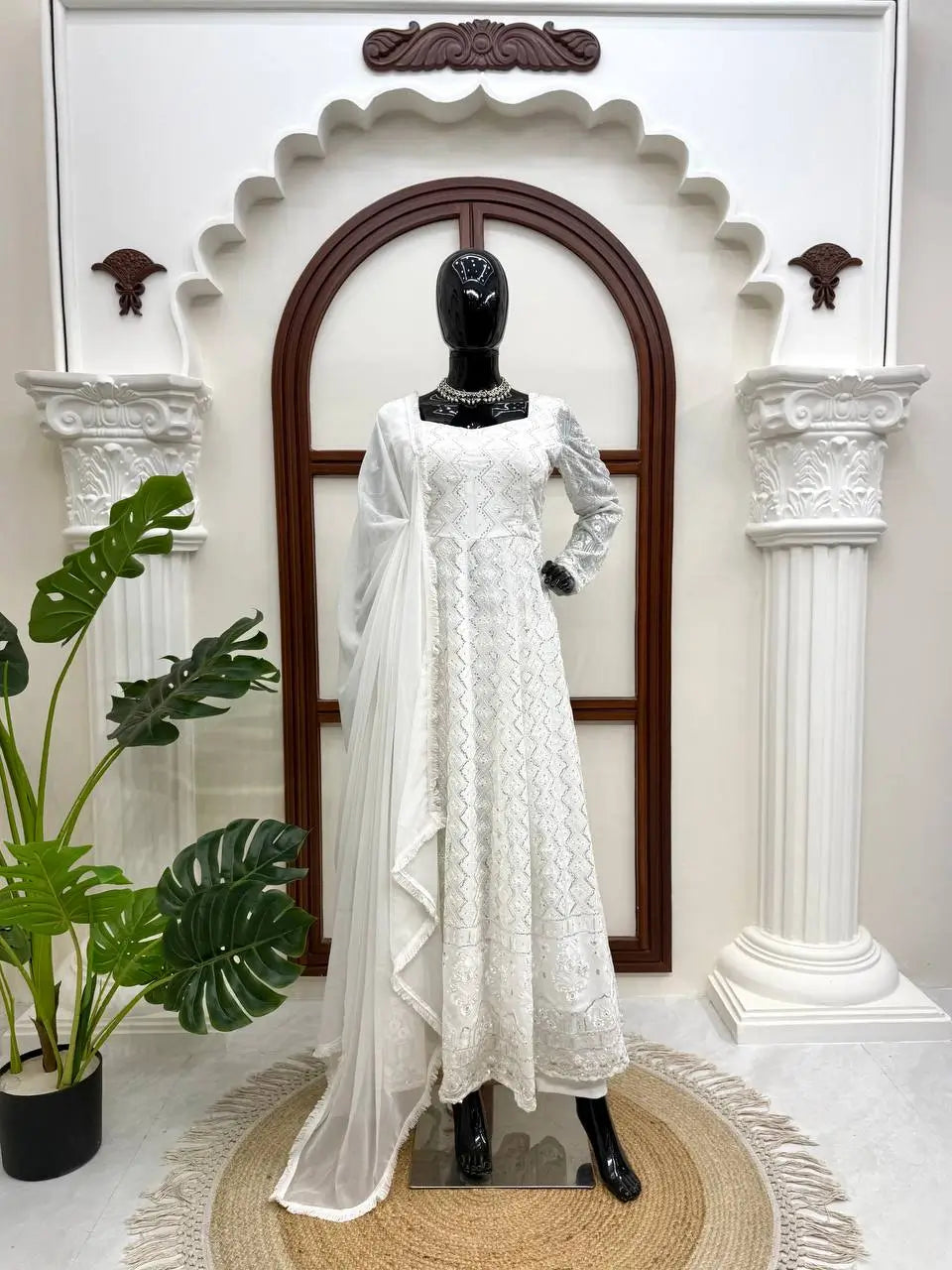 Ivory Chikankari Sequin Anarkali Set