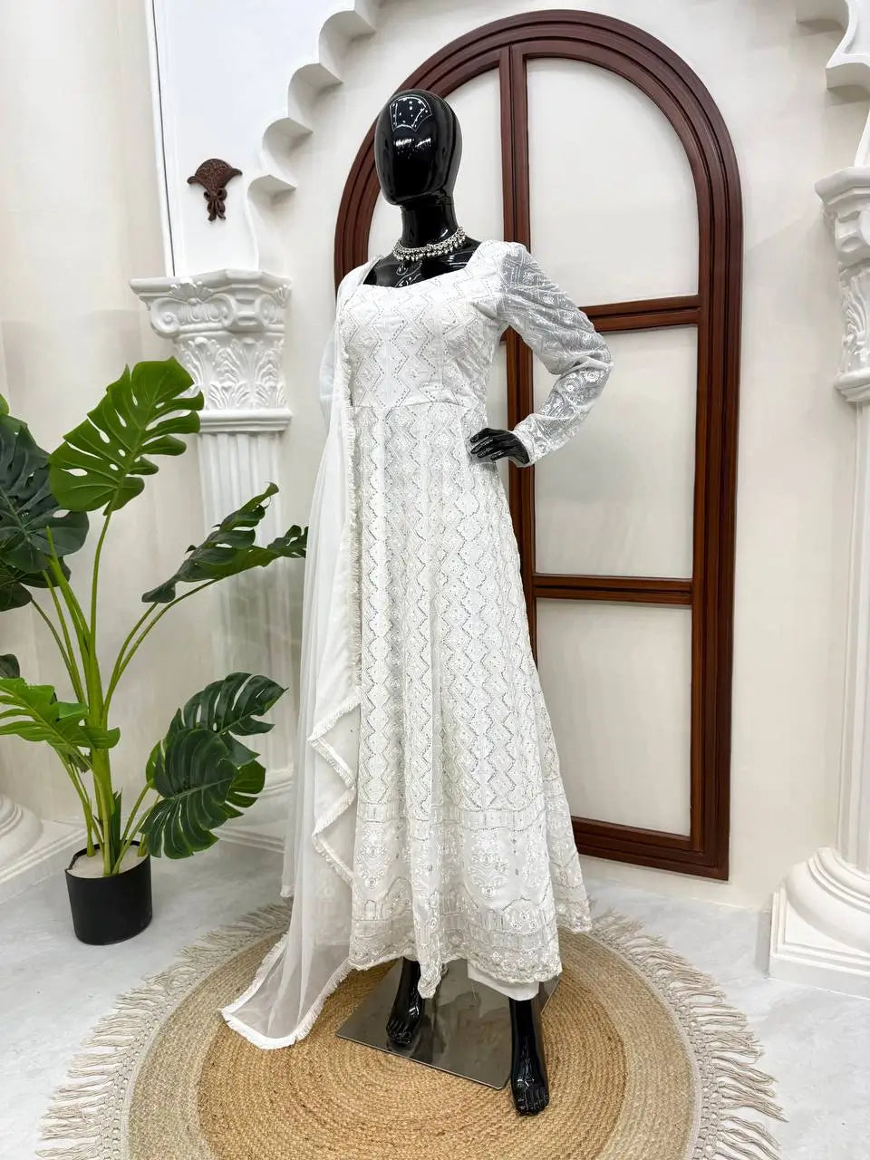 Ivory Chikankari Sequin Anarkali Set
