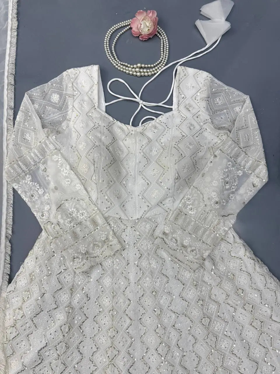 Ivory Chikankari Sequin Anarkali Set