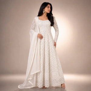 Ivory Chikankari Sequin Anarkali Set