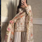 Ivory Chinon Embroidered Suit Set with Palazzo & Digital Print Organza Dupatta