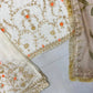 Ivory Chinon Embroidered Suit Set with Palazzo & Digital Print Organza Dupatta