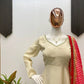 Ivory Chinon Kurti Pant Set with Printed Dupatta