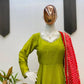 Ivory Chinon Kurti Pant Set with Printed Dupatta