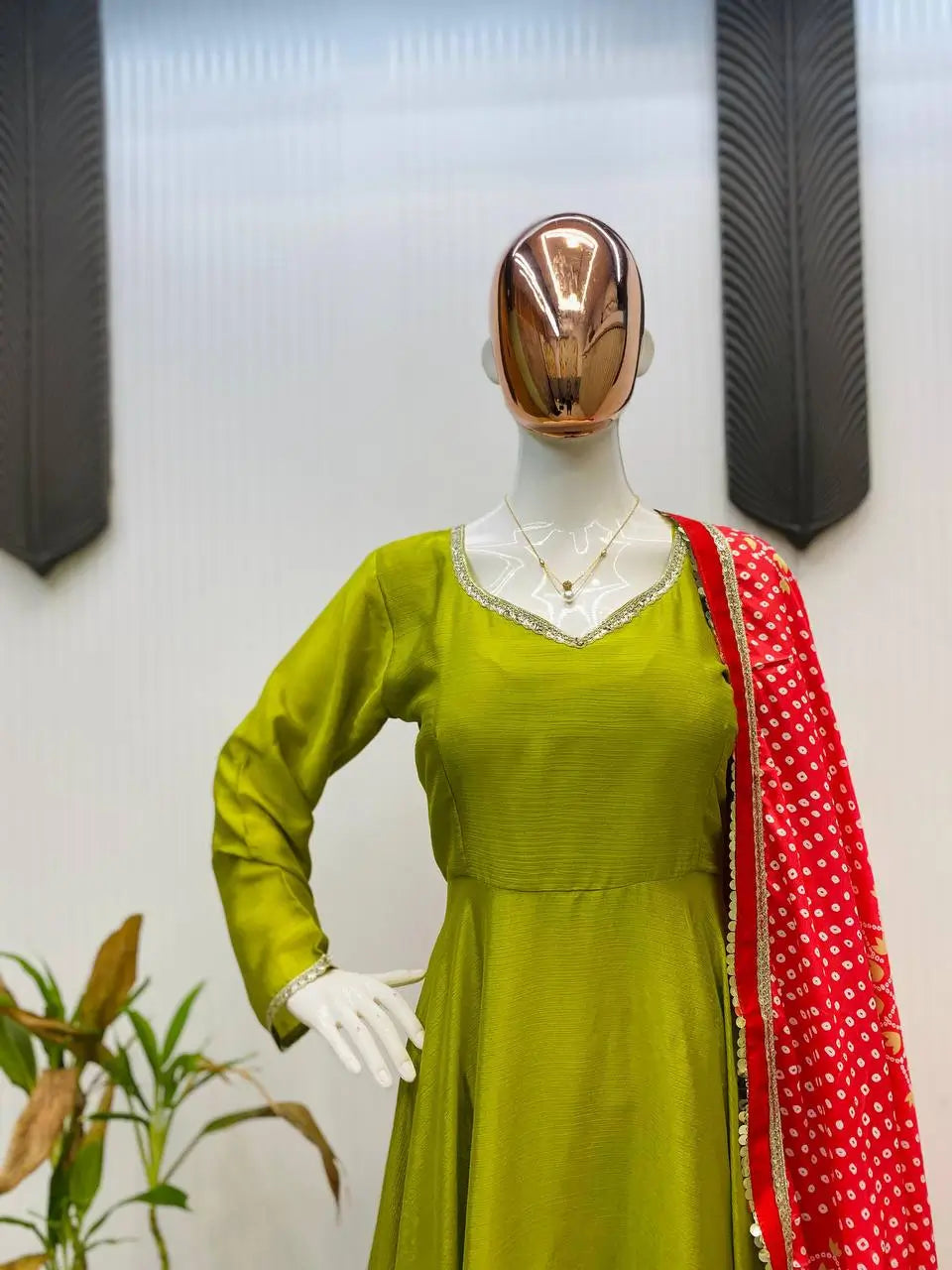 Ivory Chinon Kurti Pant Set with Printed Dupatta