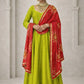 Ivory Chinon Kurti Pant Set with Printed Dupatta