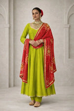 Ivory Chinon Kurti Pant Set with Printed Dupatta