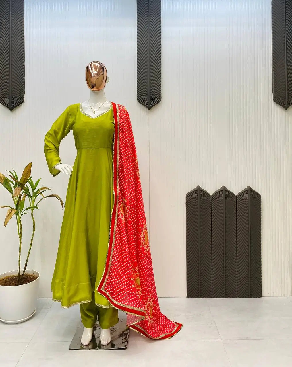 Ivory Chinon Kurti Pant Set with Printed Dupatta