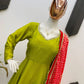 Ivory Chinon Kurti Pant Set with Printed Dupatta