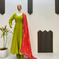 Ivory Chinon Kurti Pant Set with Printed Dupatta