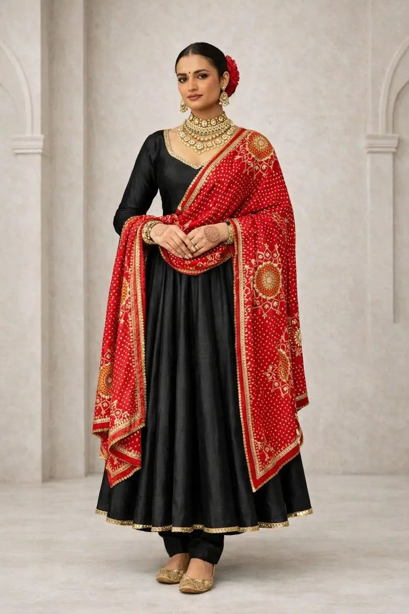 Ivory Chinon Kurti Pant Set with Printed Dupatta