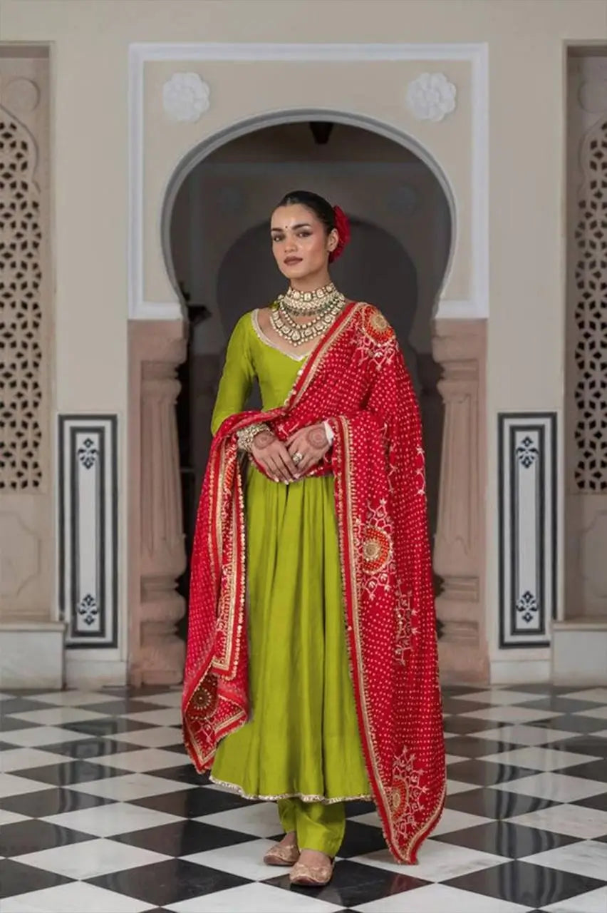 Ivory Chinon Kurti Pant Set with Printed Dupatta