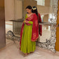 Ivory Chinon Kurti Pant Set with Printed Dupatta