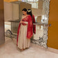 Ivory Chinon Kurti Pant Set with Printed Dupatta