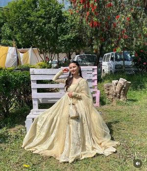 Ivory Chinon Silk Embroidered Anarkali Suit with Dupatta