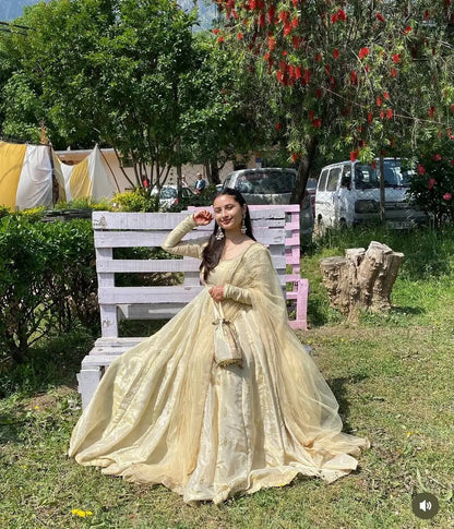 Ivory Chinon Silk Embroidered Anarkali Suit with Dupatta