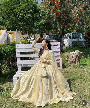 Ivory Chinon Silk Embroidered Anarkali Suit with Dupatta