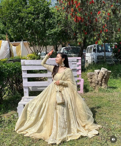 Ivory Chinon Silk Embroidered Anarkali Suit with Dupatta