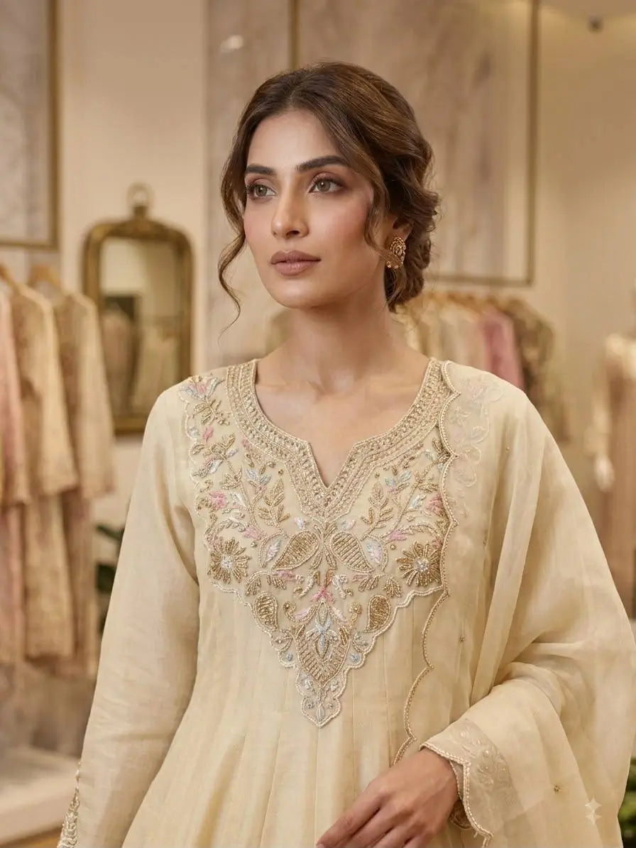 Ivory Cording Sequin Anarkali Set