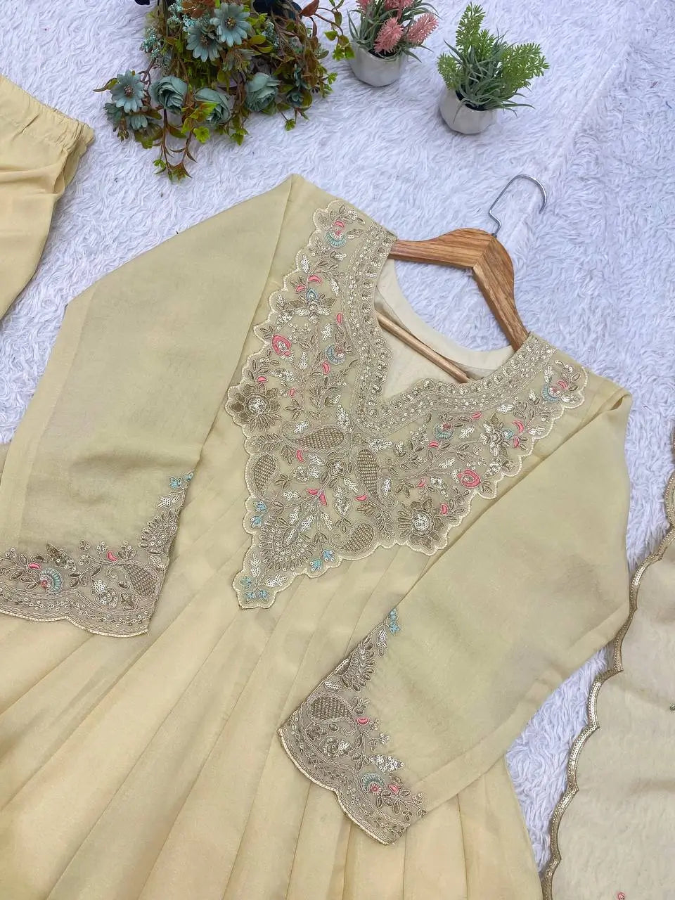 Ivory Cording Sequin Anarkali Set