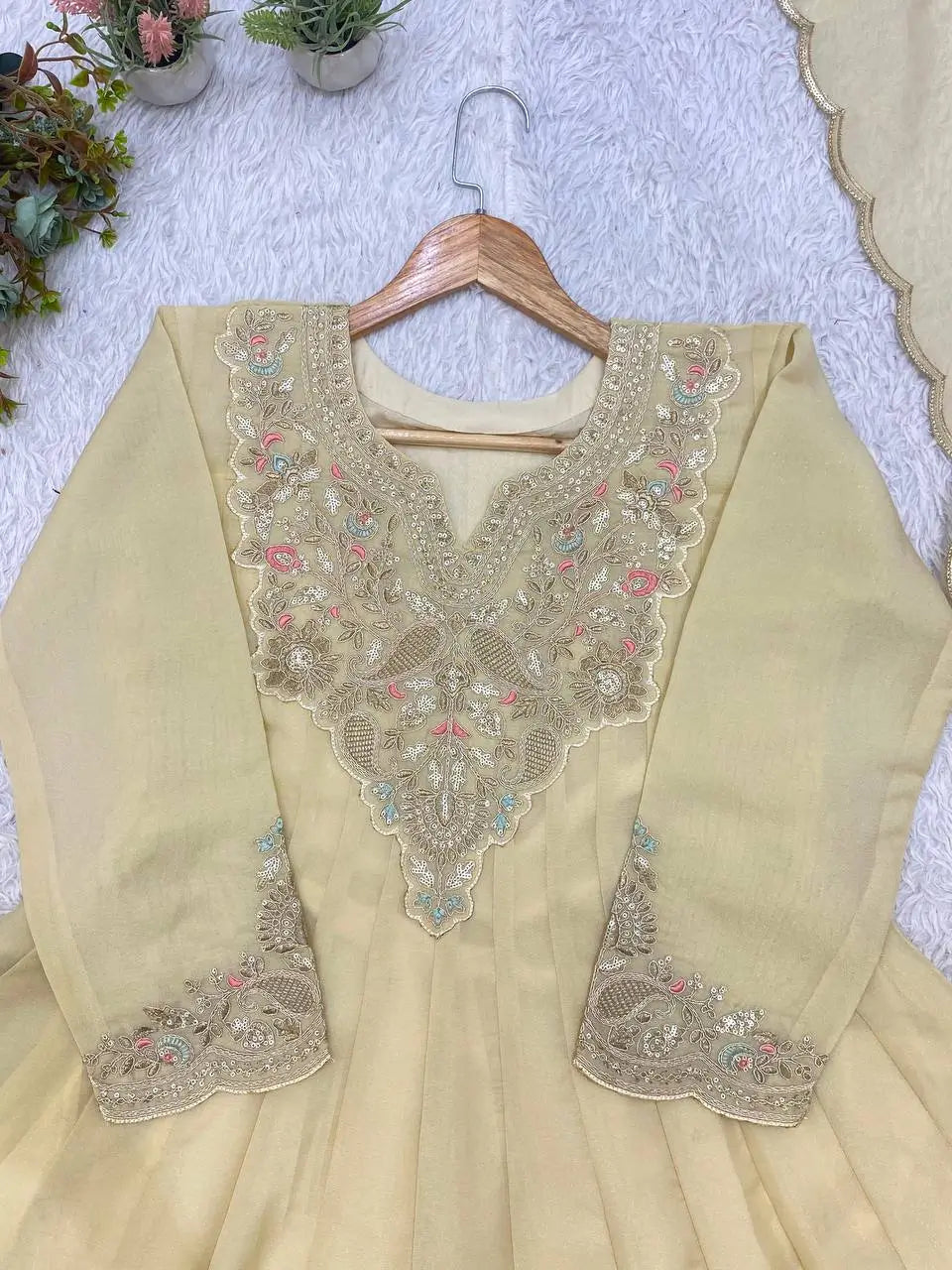 Ivory Cording Sequin Anarkali Set