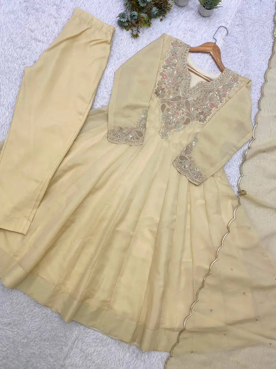 Ivory Cording Sequin Anarkali Set