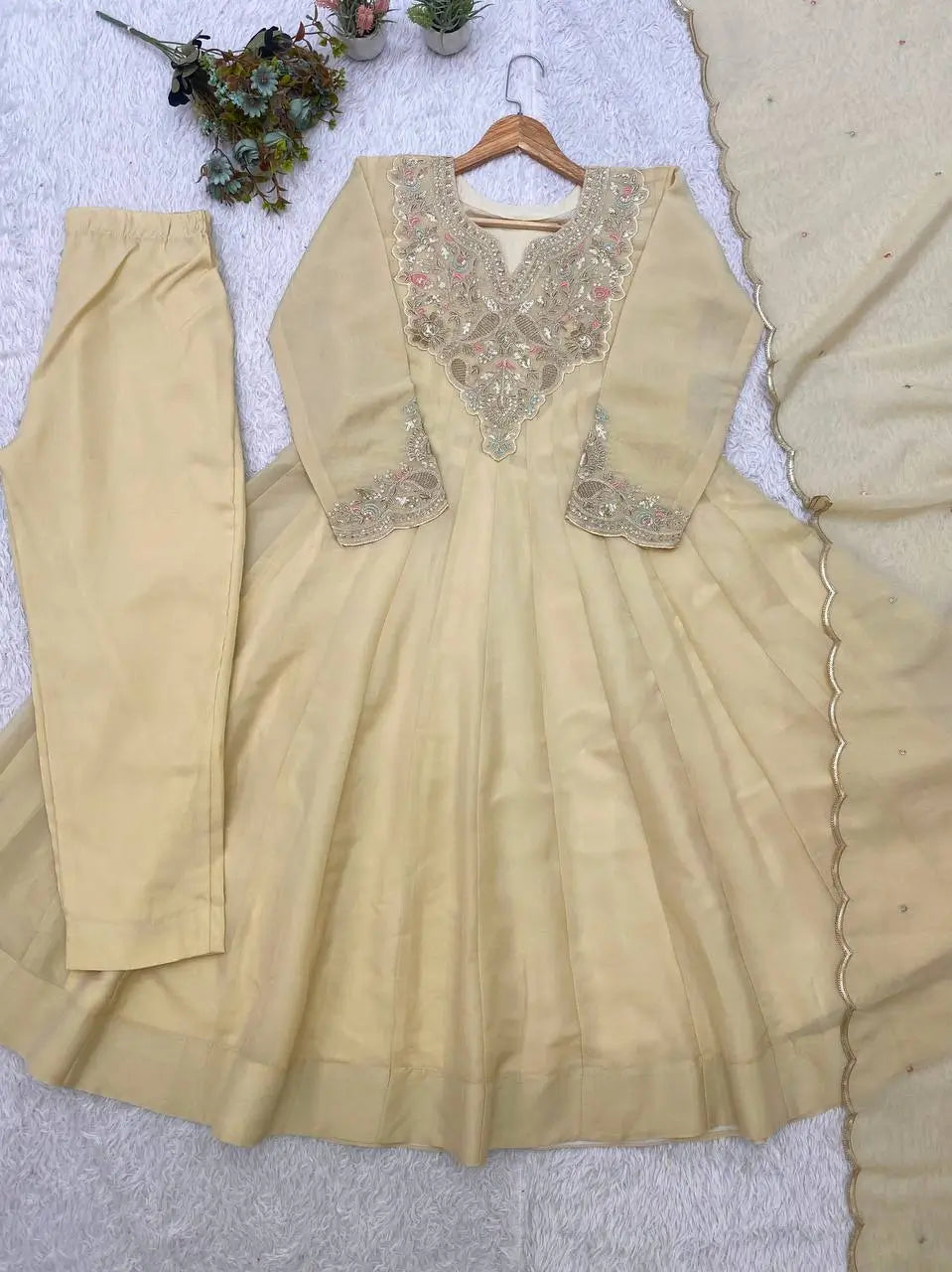 Ivory Cording Sequin Anarkali Set