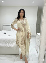 Ivory Cream Fendy Sequins Embroidered Kurti Palazzo Set for Wedding & Festive Wear