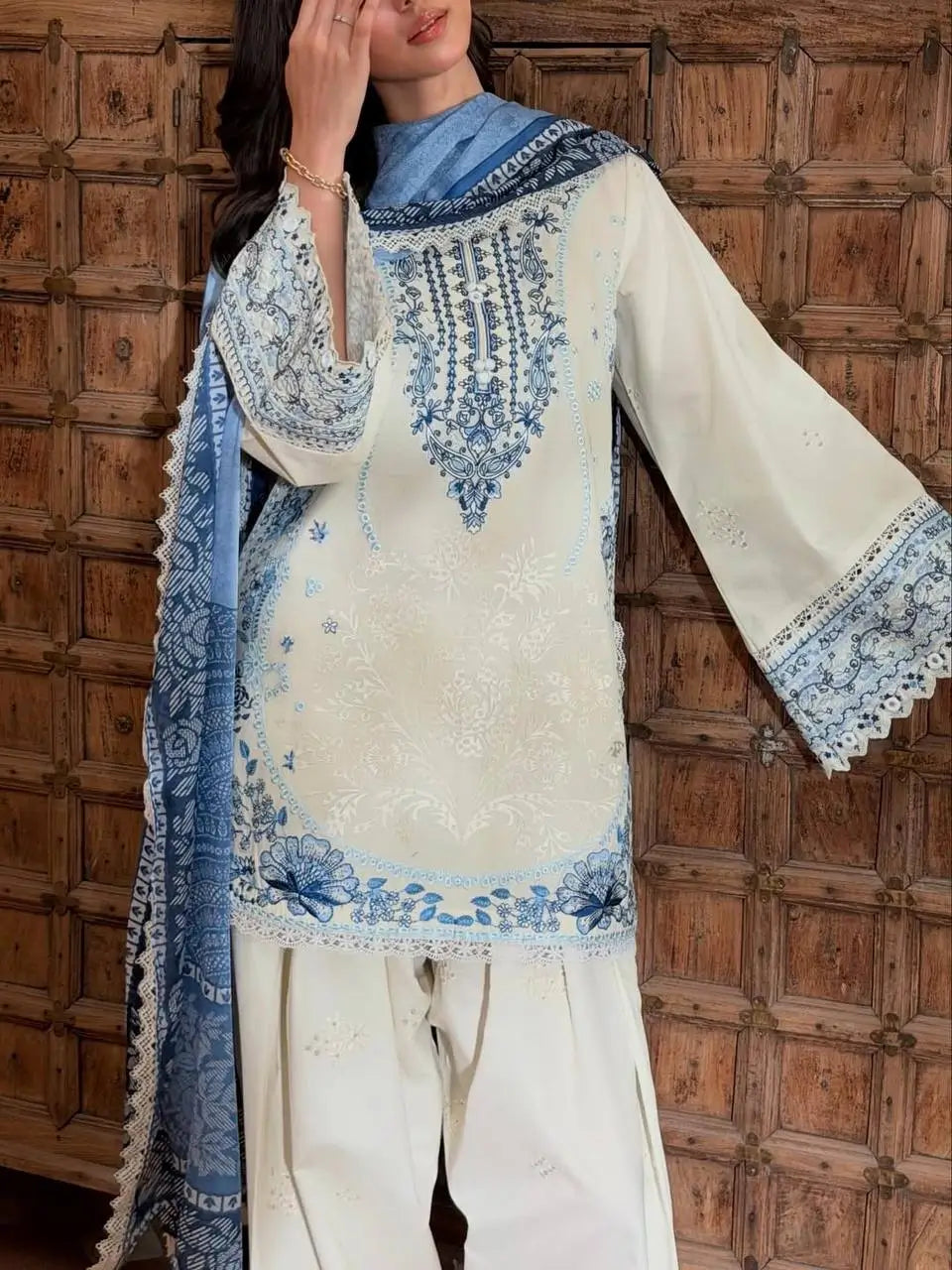 Ivory Embroidered Farshi Suit