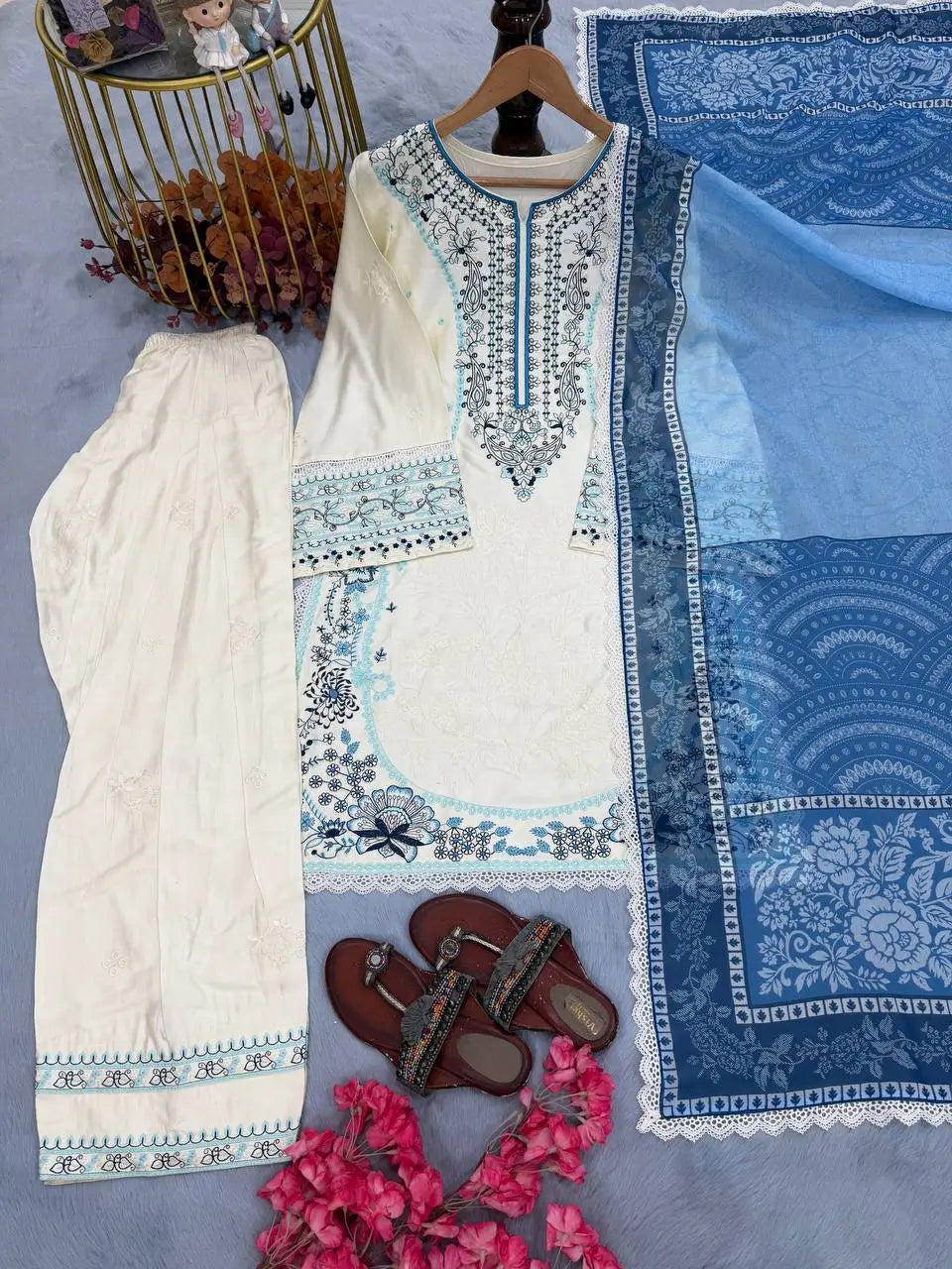 Ivory Embroidered Farshi Suit