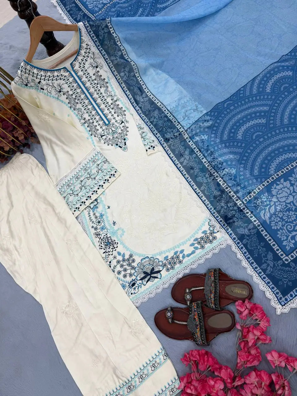 Ivory Embroidered Farshi Suit
