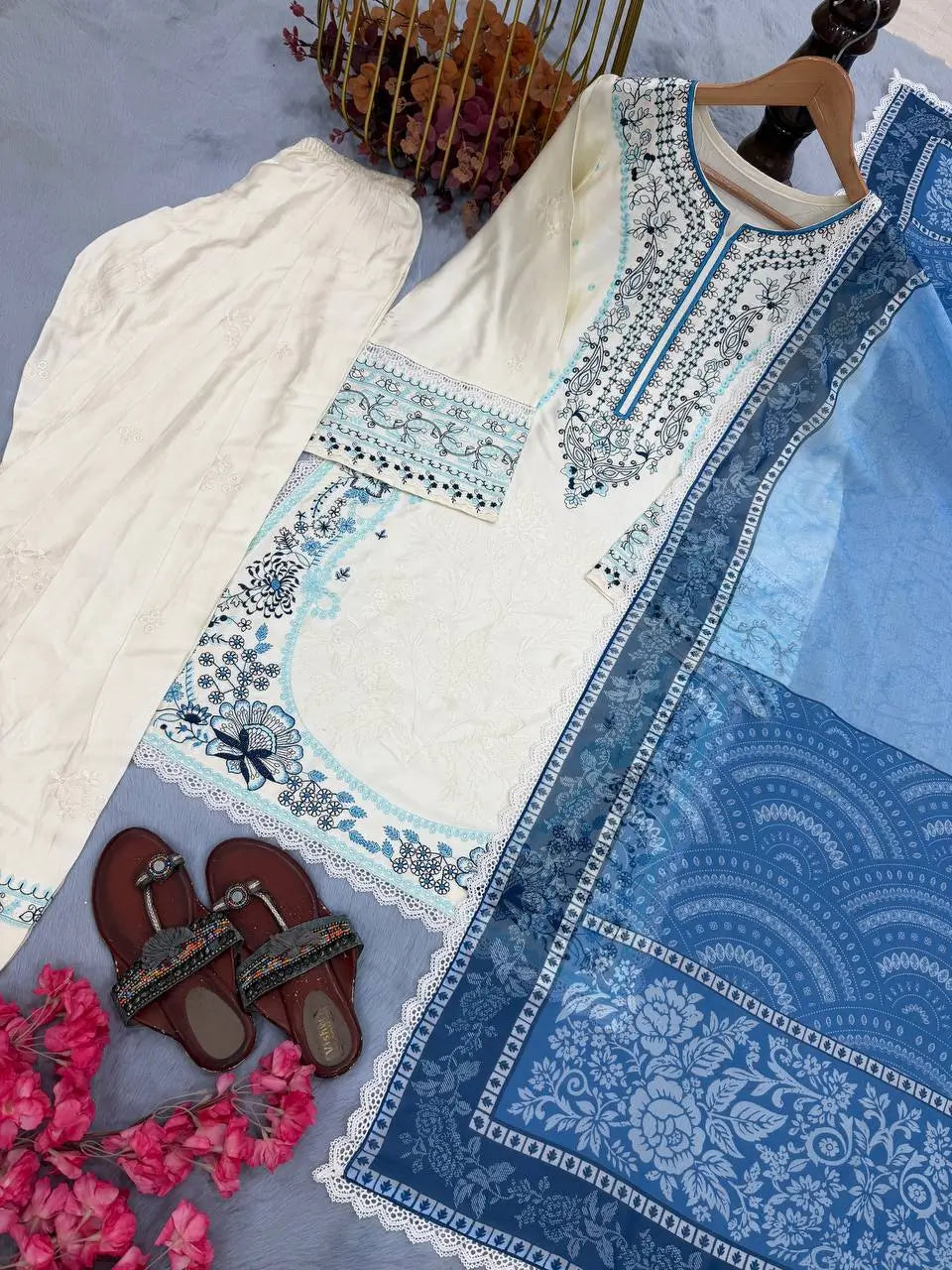 Ivory Embroidered Farshi Suit