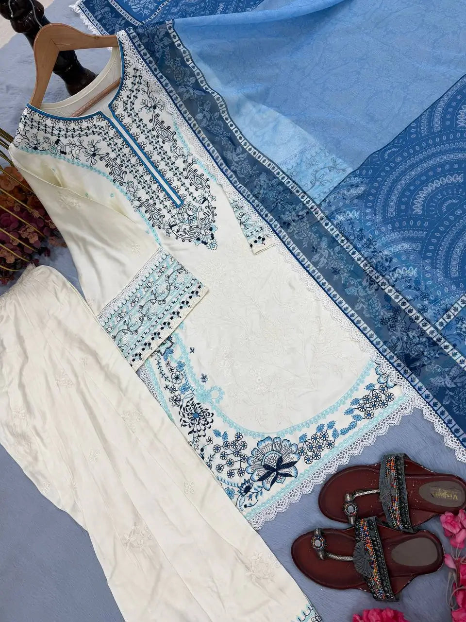 Ivory Embroidered Farshi Suit