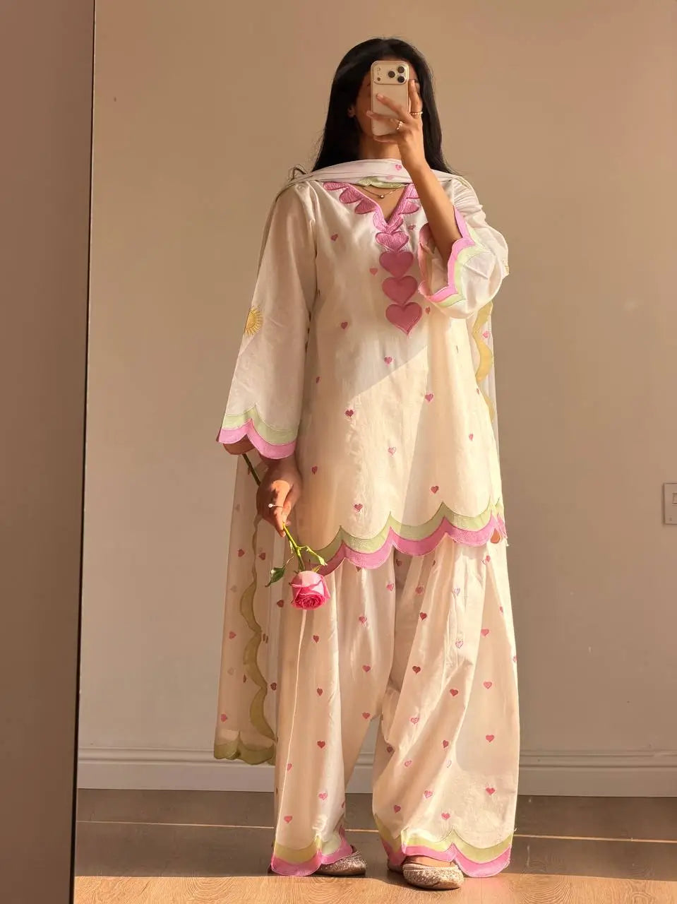 Ivory Embroidered Farshi Suit