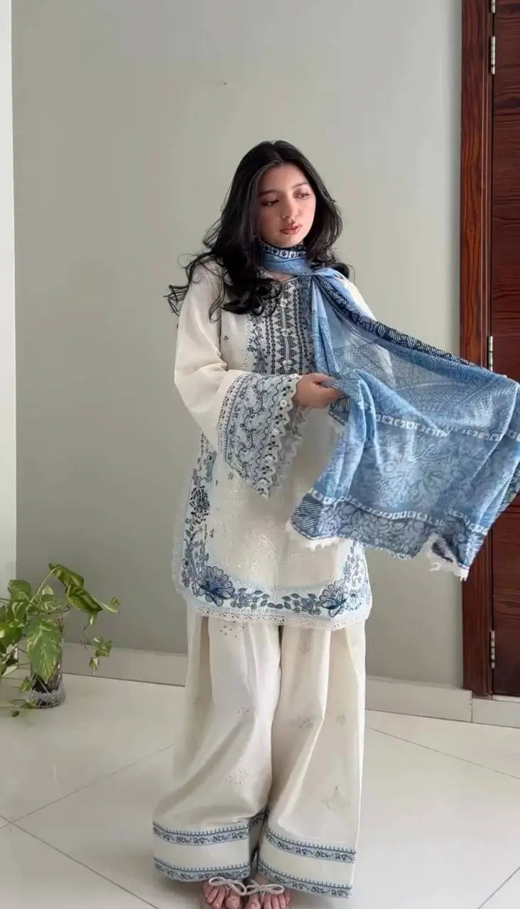 Ivory Embroidered Farshi Suit