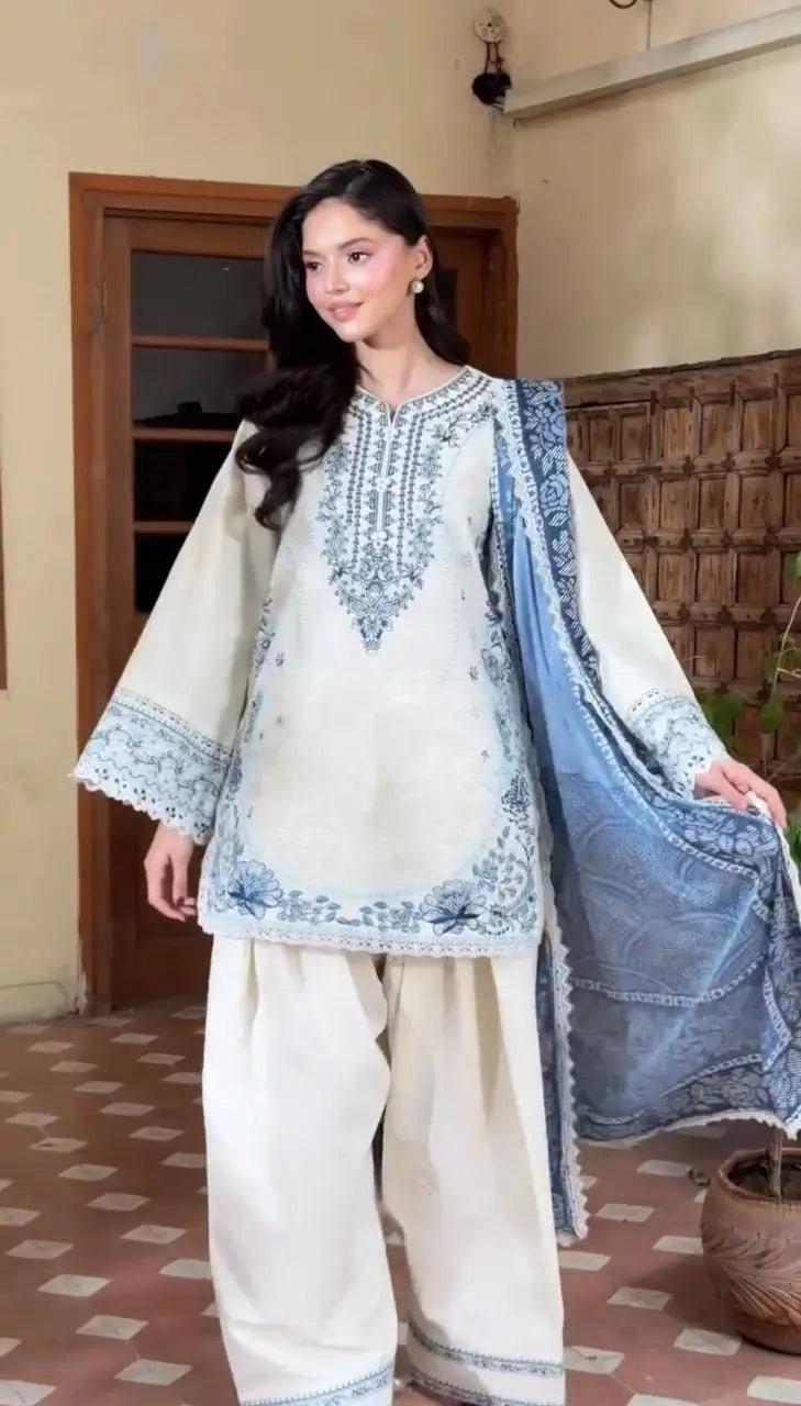 Ivory Embroidered Farshi Suit