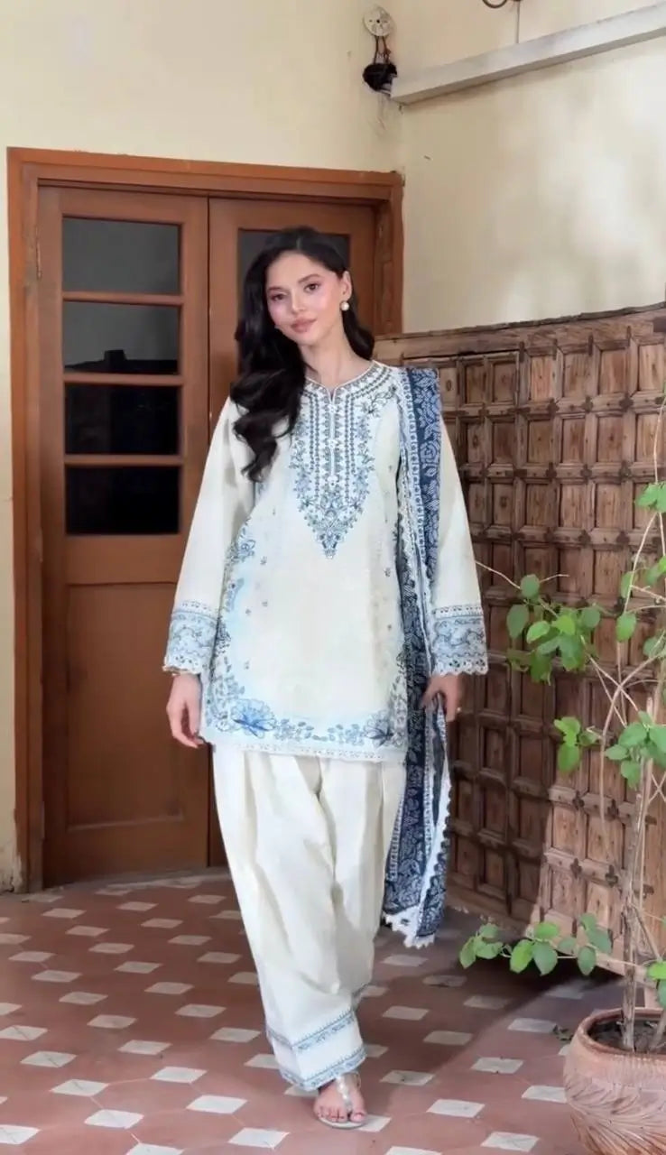 Ivory Embroidered Farshi Suit