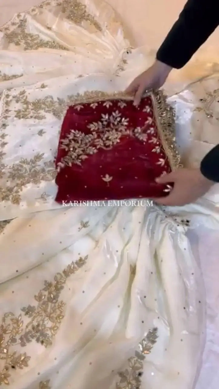 Ivory Fendy Sharara Set with Real Mirror Embroidery & Dupatta