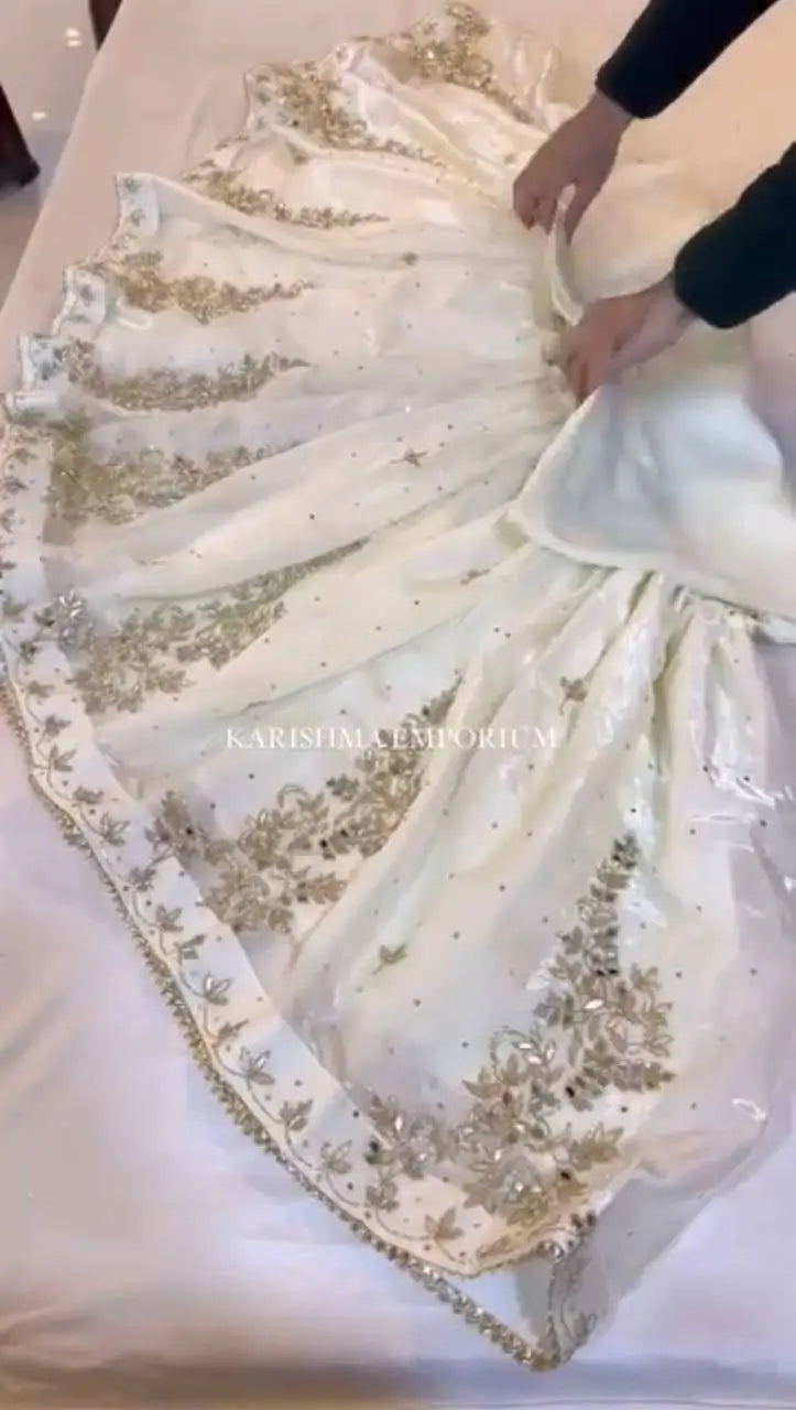Ivory Fendy Sharara Set with Real Mirror Embroidery & Dupatta